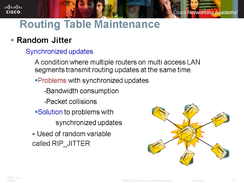 Routing Table Maintenance Random Jitter Synchronized updates A condition where multiple routers on multi